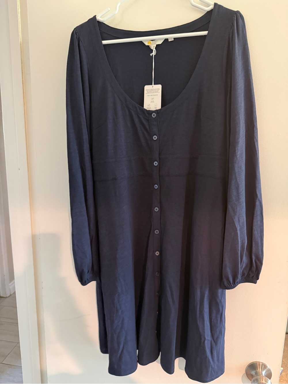 Boden Navy Scoop-Neck Button-Front Long Sleeve Dress 18 UK/14 US